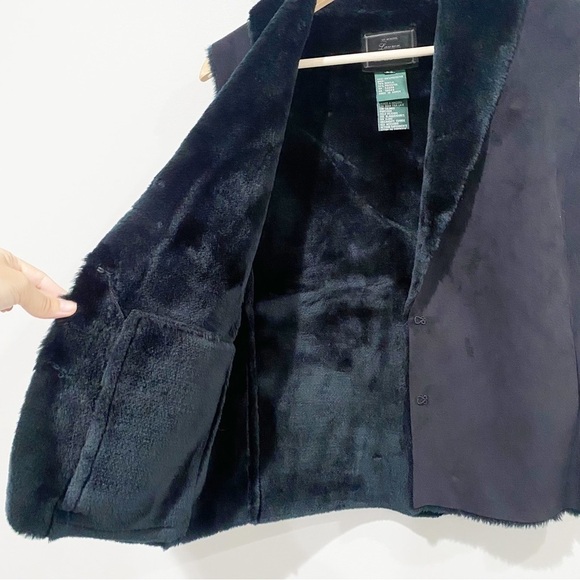 LAUREN Black Faux Suede Vest Lauren Black Label Faux Fur Size Small - Picture 5 of 9